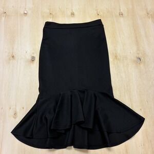 Vintage Sensational Collection Skirt Womens S Black Knit Trumpet Midi Ruffle Hem